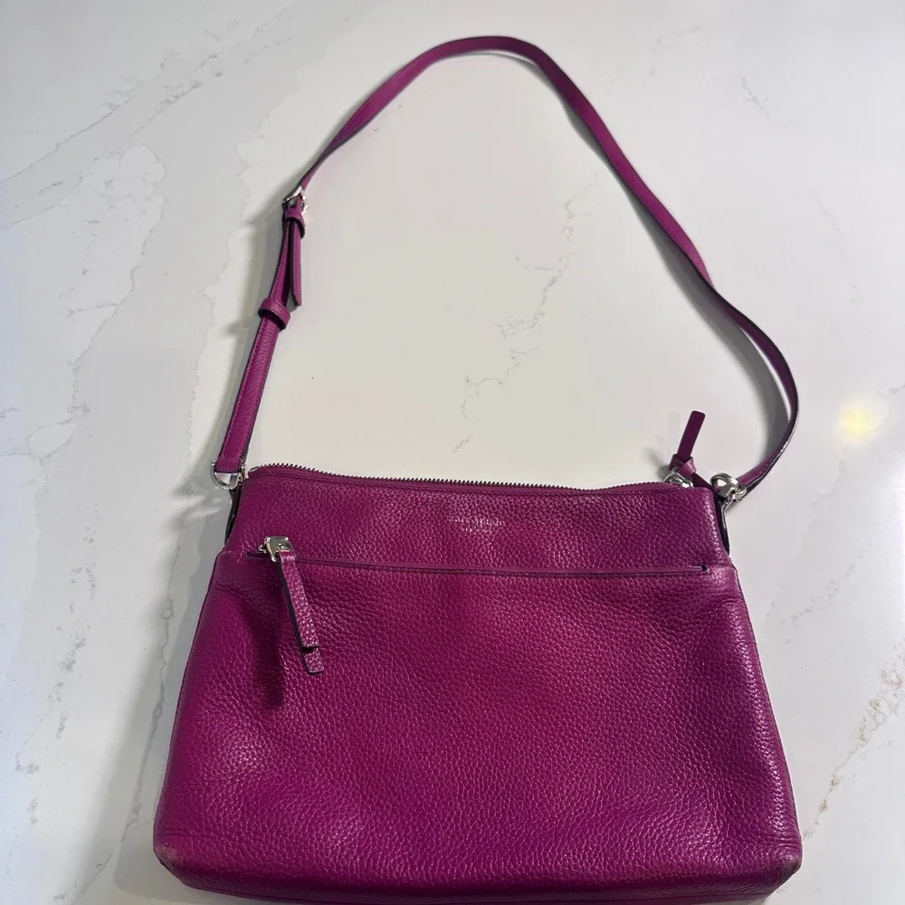 Kate Spade Magenta Pebbled Leather Crossbody Bag Silver Hardware Zip Pocket